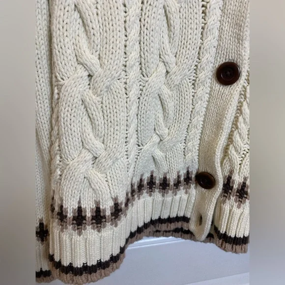 Lands' End shawl collar cable-knit cardigan sweater snowflake pattern Women’s L - Picture 3 of 10